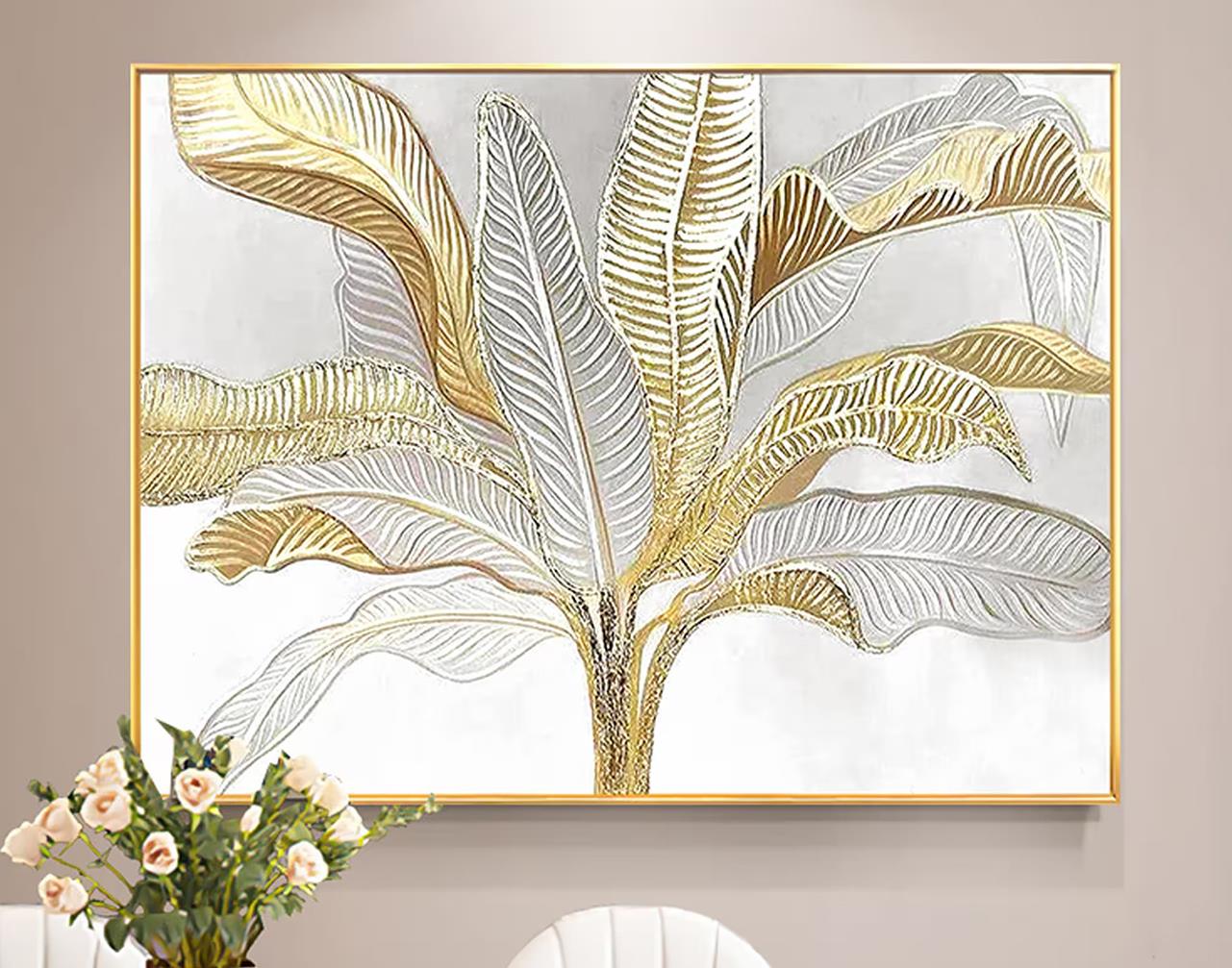 ゴールドシルバーリーフの壁の装飾油絵